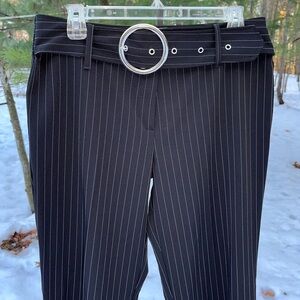 90s Black Pinstripe Pants with Attached Silver Circle Belt Size 11